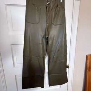 Anthropologie Maeve Olive Green Faux Leather Pants